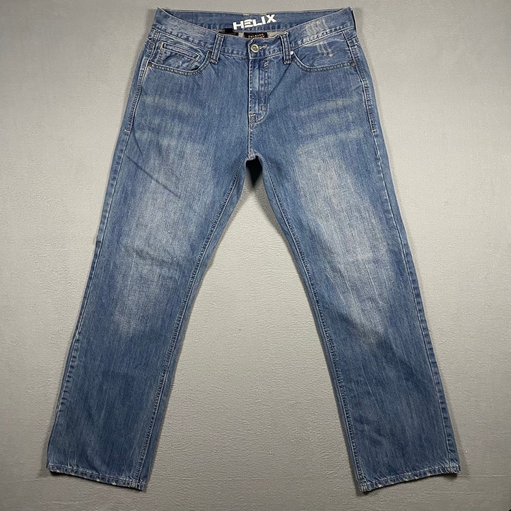 Helix Mens Relaxed Straight Leg Blue Denim Jeans 34x32 Medium Wash N56 1382